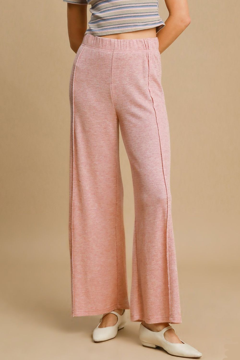 Hazel Blues® |  Umgee Elastic Waist Wide Leg Knit Pants