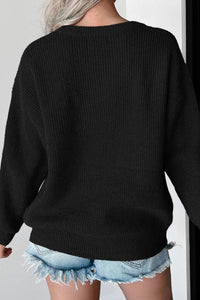 Hazel Blues® |  Contrast Letter Round Neck Long Sleeve Sweater