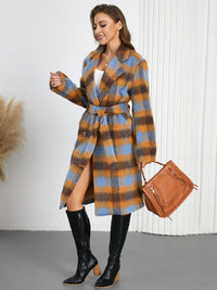 Hazel Blues® |  Tied Plaid Collared Neck Coat