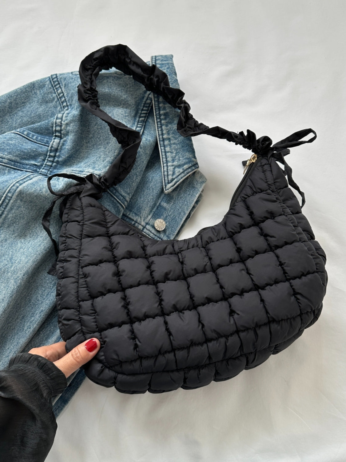 Hazel Blues® |  Bubble Texture Ruched Strap Quilted Shoulder Bag