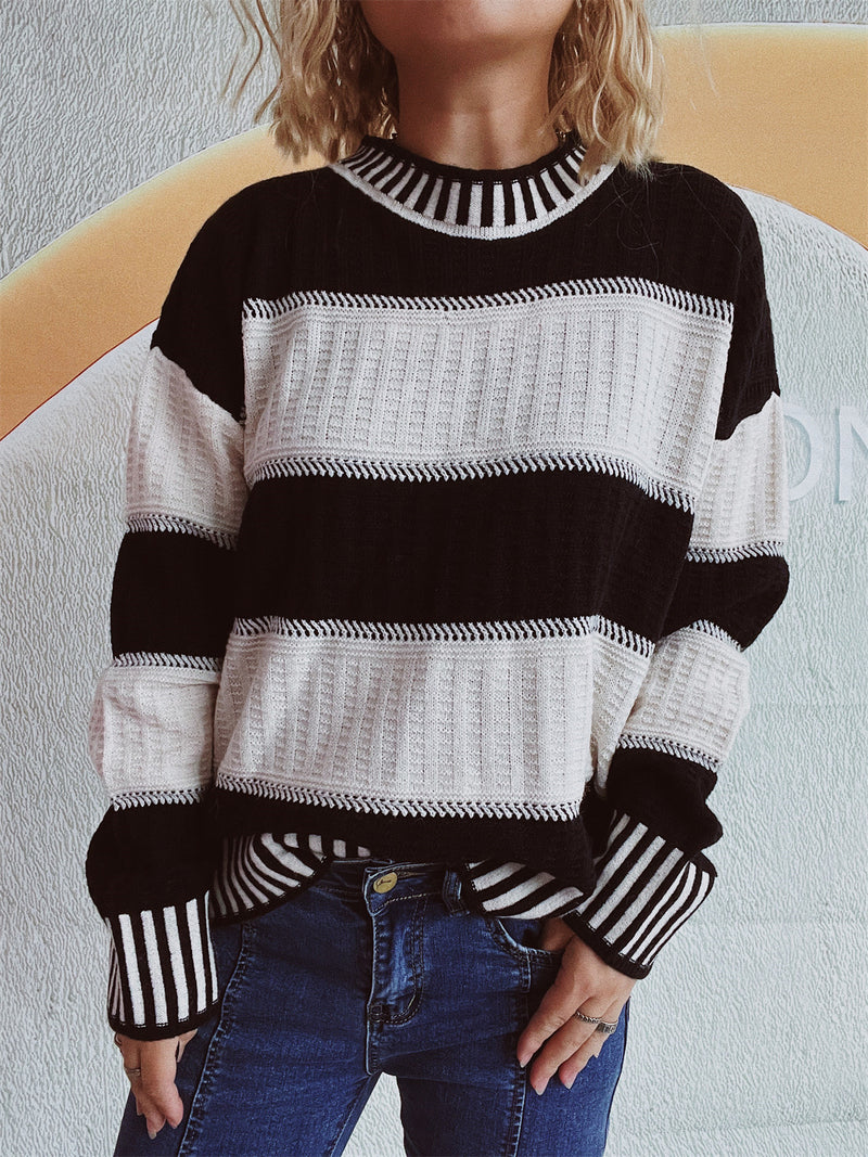 Hazel Blues® |  Contrast Round Neck Long Sleeve Sweater