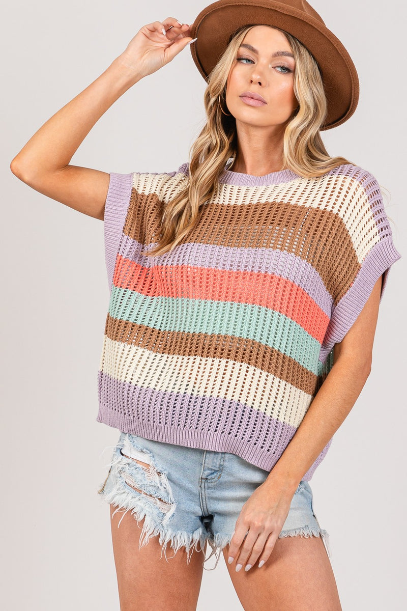 Hazel Blues® |  SAGE + FIG Color Block Striped Crochet Sweater