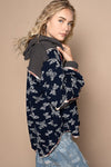 Hazel Blues® |  POL Butterfly Waffle-Knit Half Button Hooded Knit Top