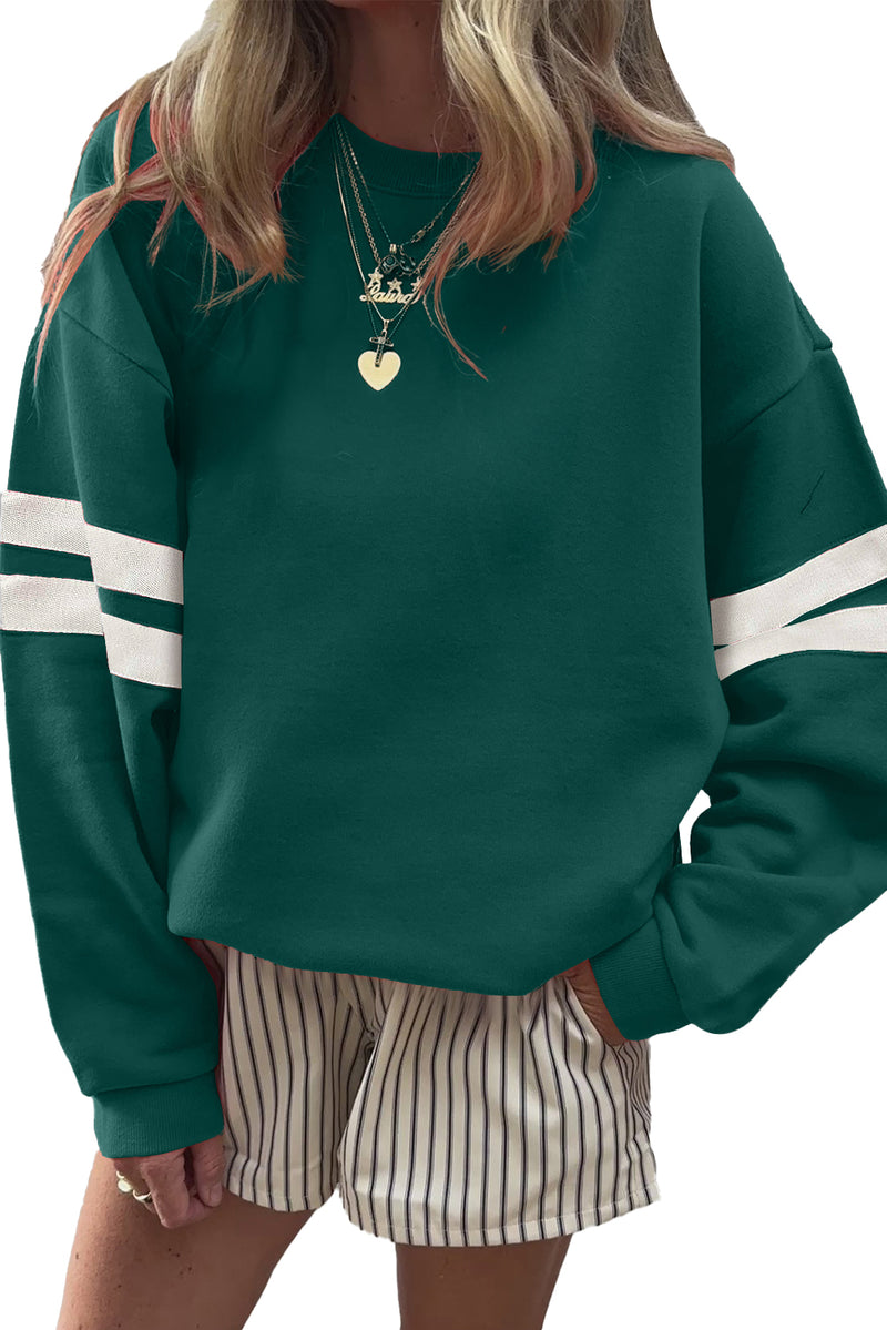 Hazel Blues® |  Evergreen Varsity Striped Detail Drop Shoulder Oversized Sweatshirt