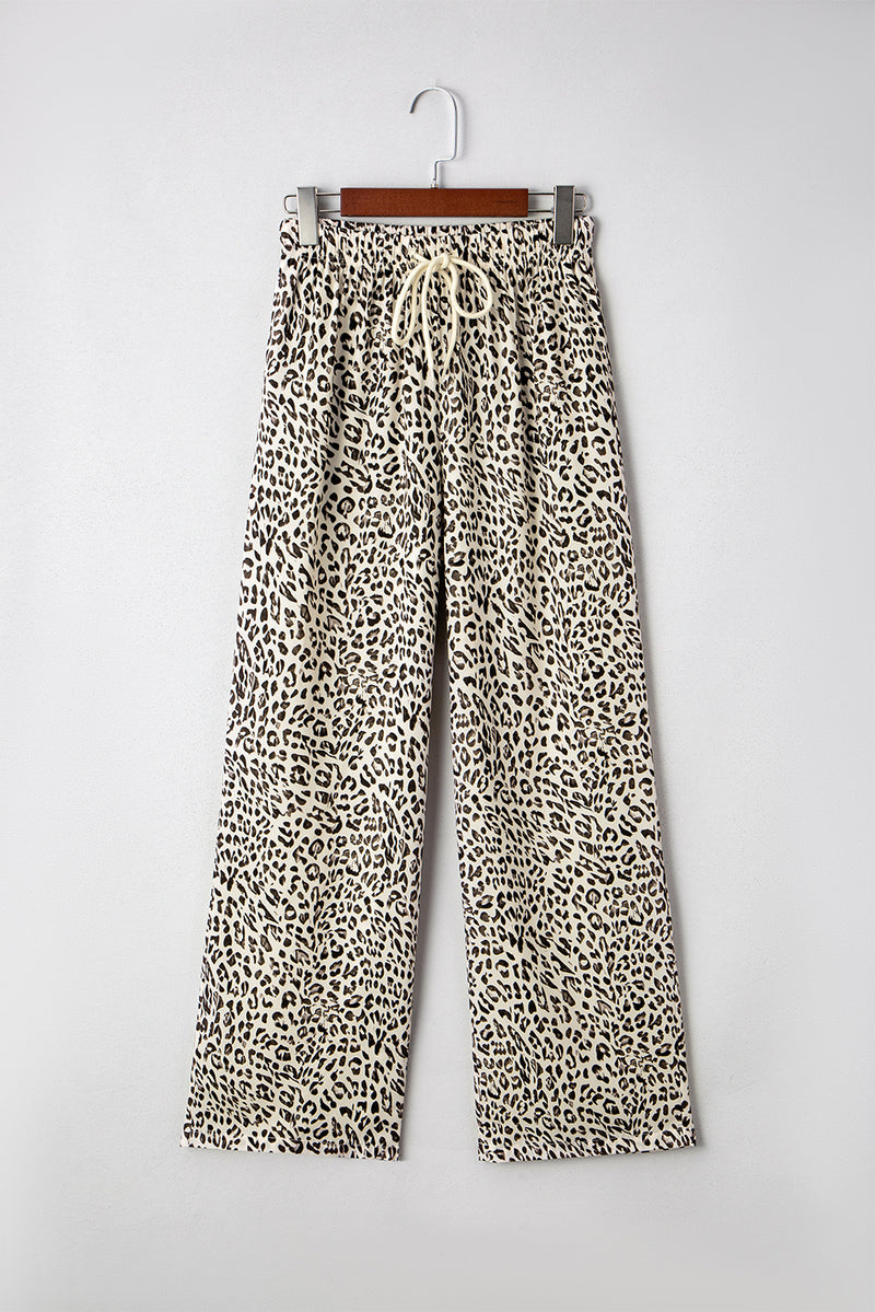Hazel Blues® |  Brown Leopard Drawstring Elastic Waistband Loose Pants