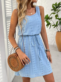 Hazel Blues® |  Eyelet Drawstring Round Neck Sleeveless Dress