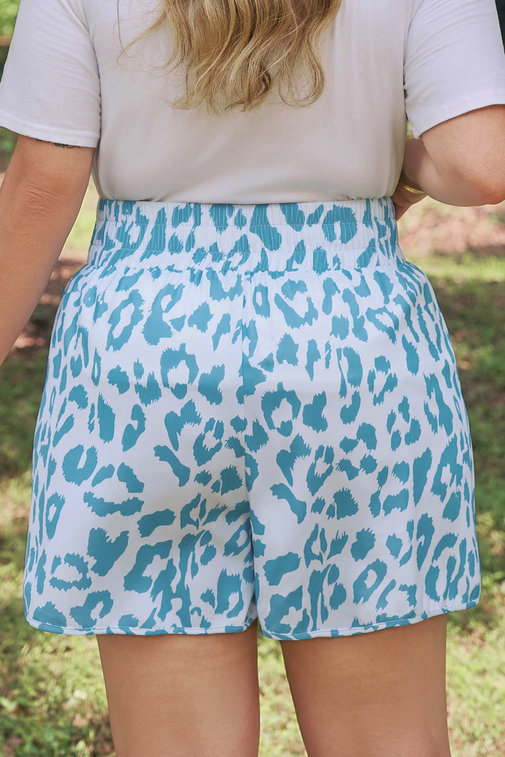 Leopard Elastic Waist Athletic Shorts