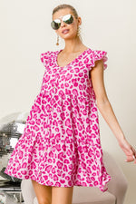 Hazel Blues® |  BiBi Leopard Cap Sleeve Tiered Mini Dress