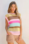 Hazel Blues® |  Color Block Round Neck Cap Sleeve Knit Top