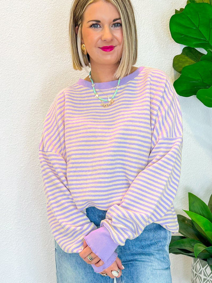 Hazel Blues® |  Striped Round Neck Long Sleeve Sweatshirt