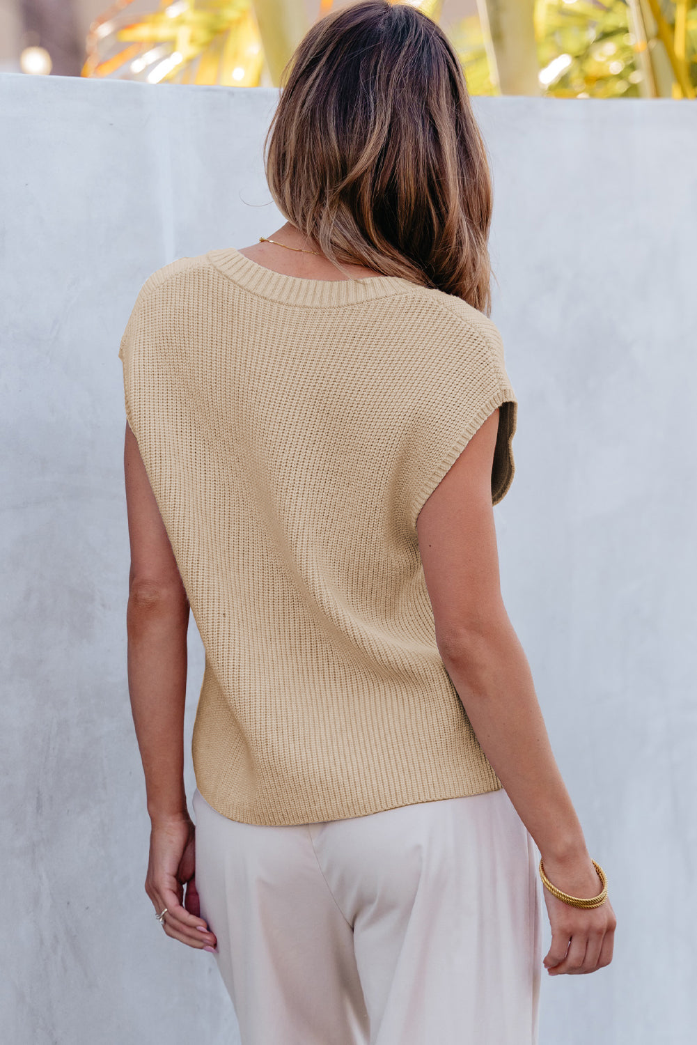 Hazel Blues® |  Pocketed V-Neck Cap Sleeve Sweater