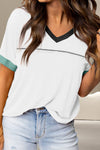 Hazel Blues® |  Color Block V-Neck Short Sleeve T-Shirt