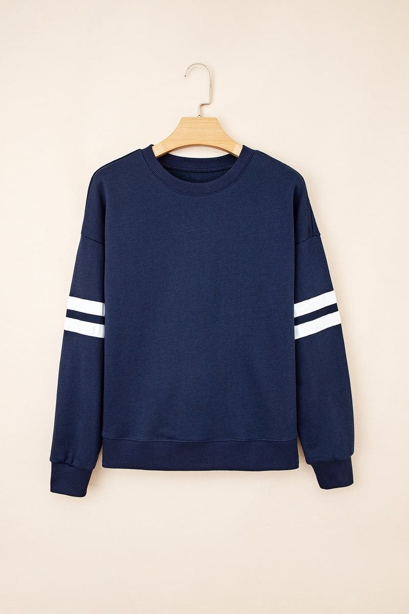Hazel Blues® |  Evergreen Varsity Striped Detail Drop Shoulder Oversized Sweatshirt