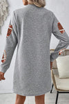 Hazel Blues® |  Gray Sequin Football Graphic Textured Long Sleeve Shift Mini Dress
