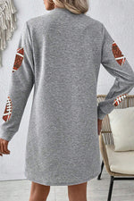 Hazel Blues® |  Gray Sequin Football Graphic Textured Long Sleeve Shift Mini Dress