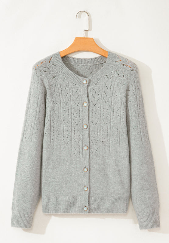 Hazel Blues® |  Openwork Button Down Long Sleeve Cardigan