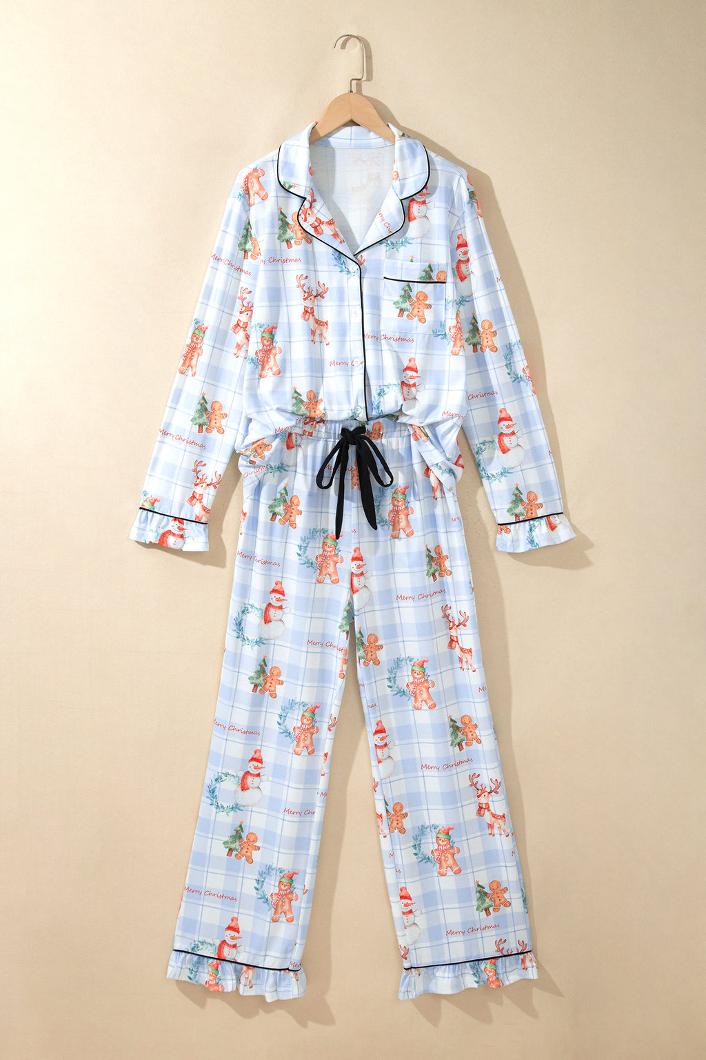 Blue Plaid Gingerbread Christmas Pajama Set