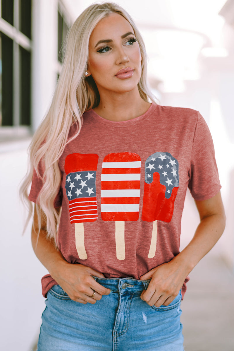 Hazel Blues® |  US Flag Round Neck Short Sleeve T-Shirt