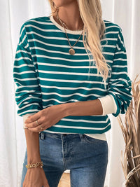 Hazel Blues® |  Perfee Striped Contrast Round Neck Long Sleeve Sweatshirt