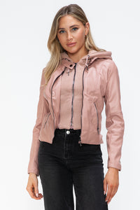 Hazel Blues® |  Snobbish Faux Leather Zip Up Drawstring Hooded Jacket