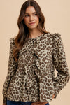 Hazel Blues® |  Annie Wear Tied Leopard Round Neck Peplum Blouse