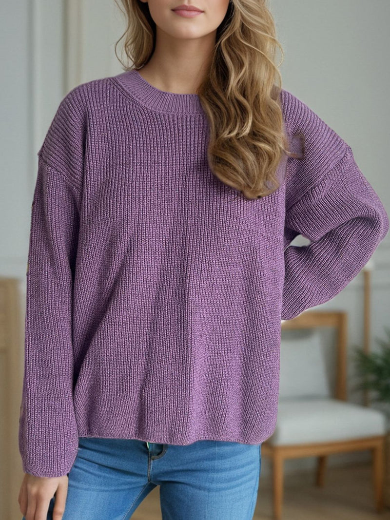 Hazel Blues® |  Solid Color Round Neck Long Sleeve Sweater