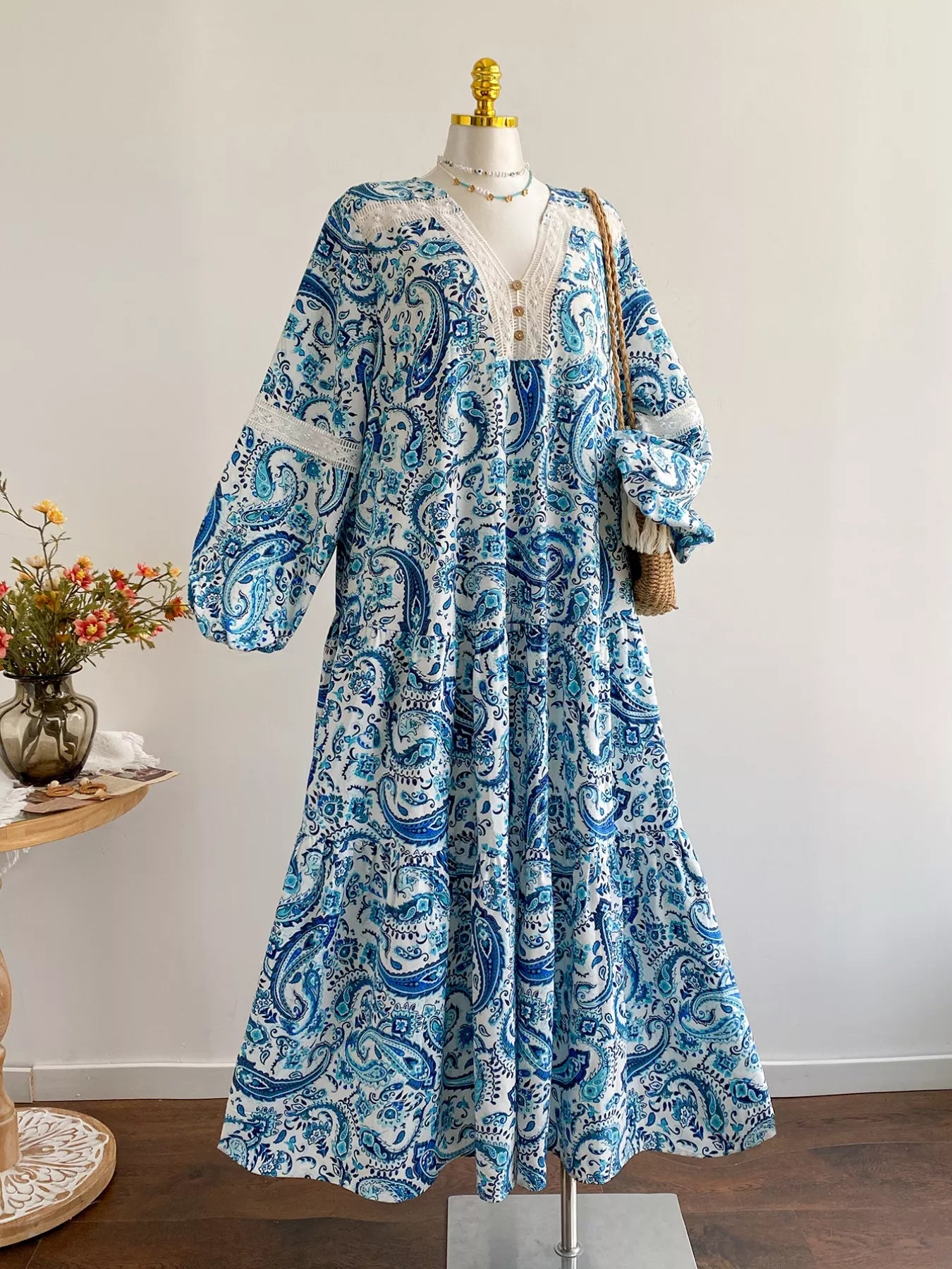 Plus Size Bohemian Paisley Print V-Neck Dress – Hazel Blues®