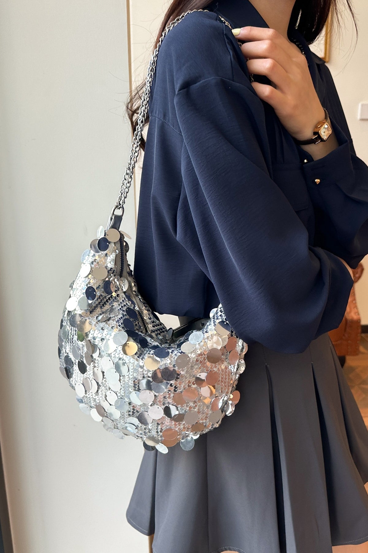 Hazel Blues® |  Sequin Chain Crossbody Bag