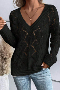 Hazel Blues® |  Openwork V-Neck Long Sleeve Sweater