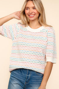 Hazel Blues® |  Haptics Round Neck Half Sleeve Multi Color Knit Top