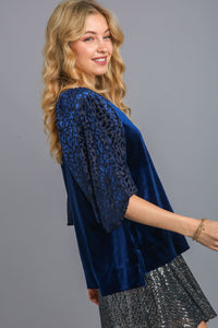 Hazel Blues® |  Umgee Round Neck Leopard Balloon Sleeve Velvet Top