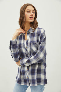 Hazel Blues® |  Be Cool Plaid Flannel Button Down Shirt with Chest Pocket