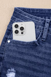 Hazel Blues® |  Real Teal Folded Cuffs Distressed Straight High Waist Jeans
