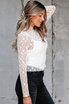 Hazel Blues® |  Ashleigh Blue Sheer Floral Lace Long Sleeve Slim Fit Top