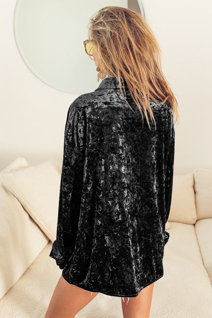 Hazel Blues® |  BiBi Button Up Long Sleeve Velvet Shirt