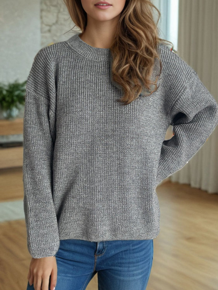 Hazel Blues® |  Solid Color Round Neck Long Sleeve Sweater