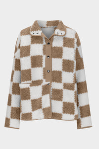 Hazel Blues® |  Checkered Snap Down Long Sleeve Teddy Jacket