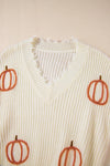 Hazel Blues® |  Raw Hem Pumpkin V-Neck Long Sleeve Sweater