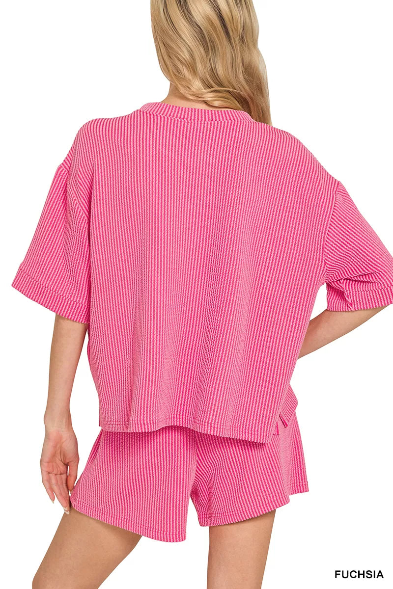 ゆきな Hazel Blues® | Zenana Raised Rib Short Sleeve Tee and Drawstring