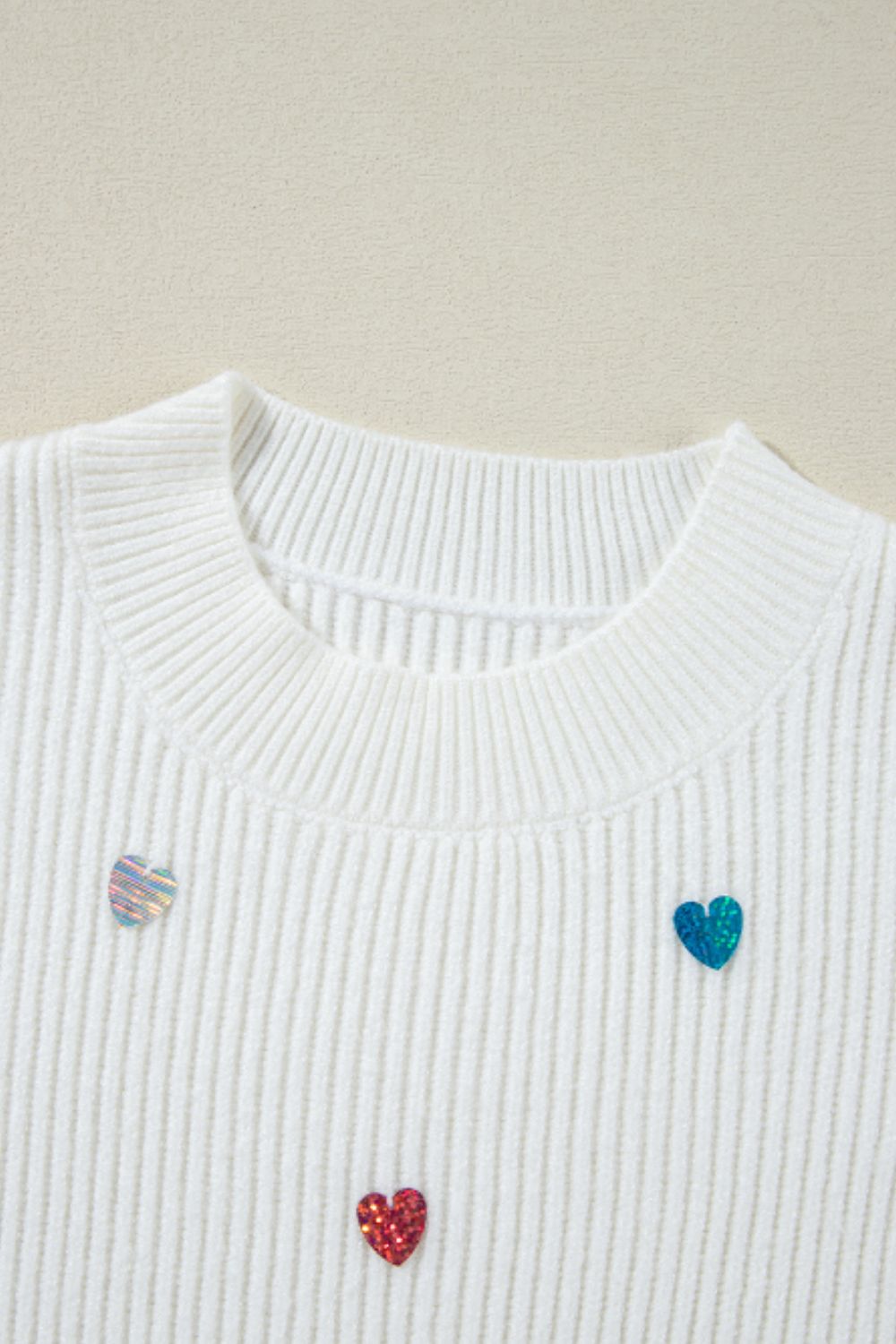 Hazel Blues® |  Heart Sequin Round Neck Long Sleeve Sweater