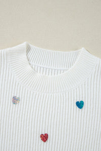 Hazel Blues® |  Heart Sequin Round Neck Long Sleeve Sweater