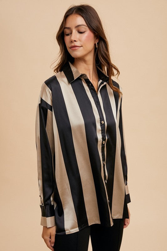 Hazel Blues® |  Annie Wear Striped Dropped Shoulder Button Up Shirt