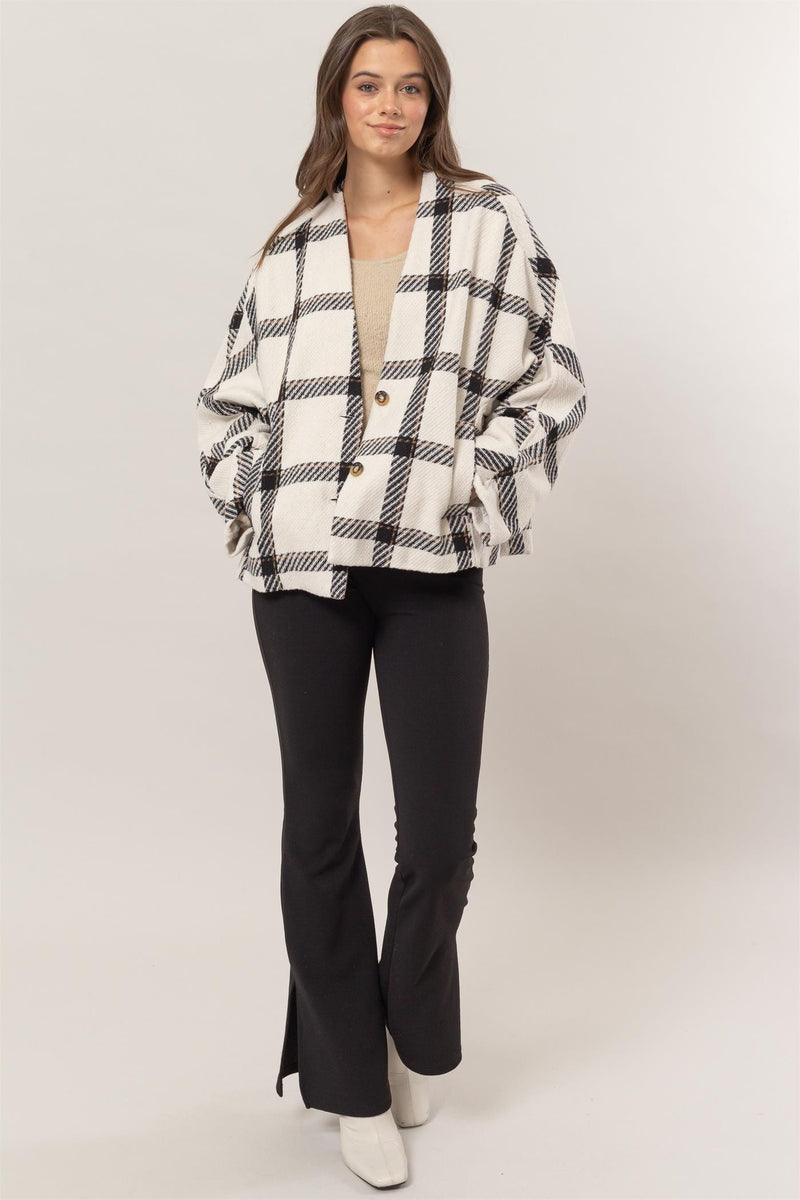 Hazel Blues® |  HYFVE Plaid Long Sleeve Jacket with Side Slit Pockets