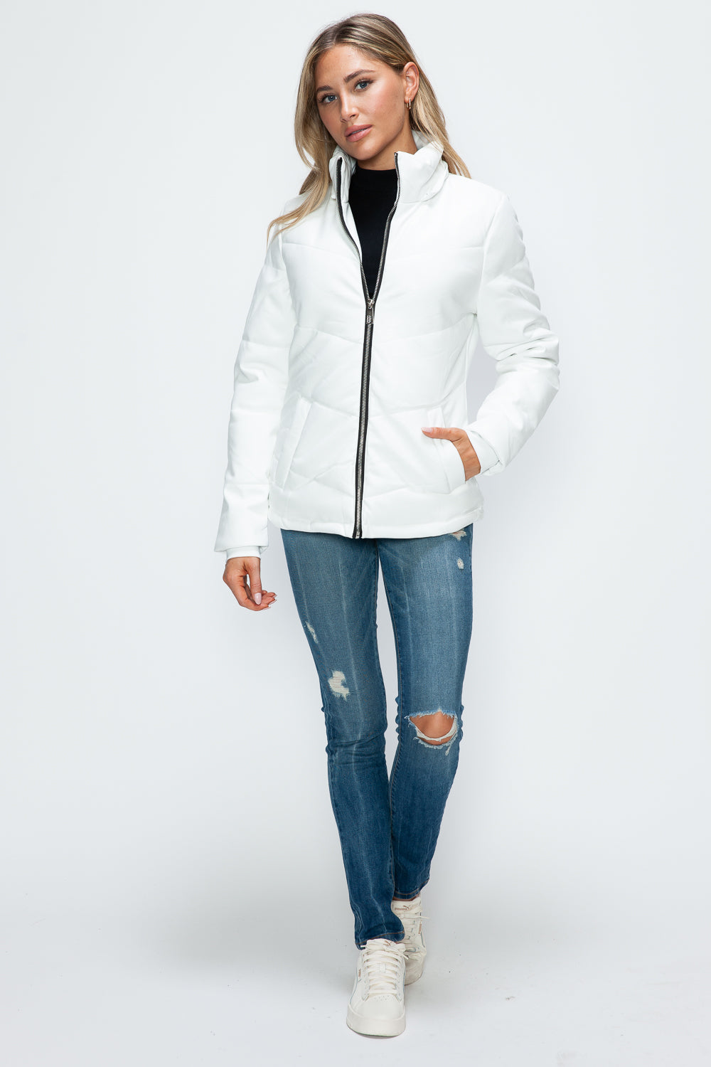 Hazel Blues® |  How Dare U Pocketed Zip Up Puffer Jacket with Removable Hood