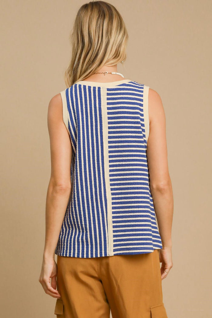 Hazel Blues® |  Umgee Round Neck Texture Striped Tank