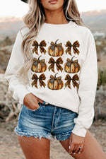 Hazel Blues® |  Beige Pumpkin Leopard Bow Knot Print Pullover Sweatshirt
