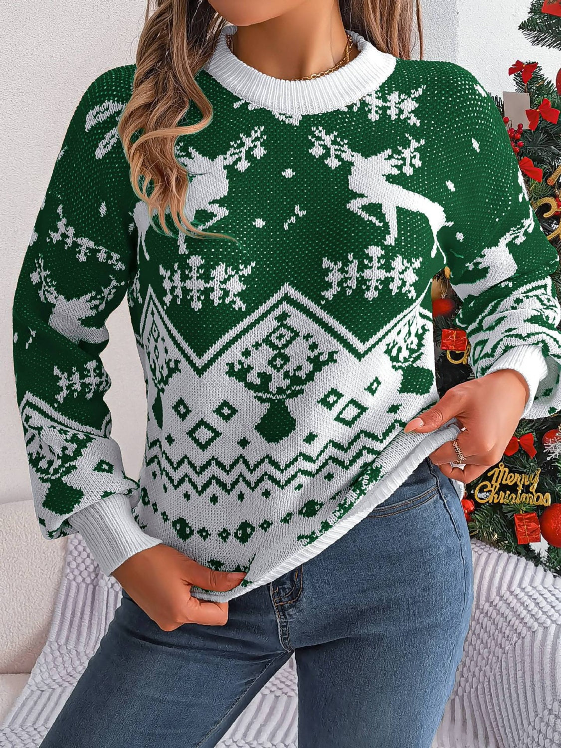 Hazel Blues® |  Christmas Element Round Neck Long Sleeve Sweater