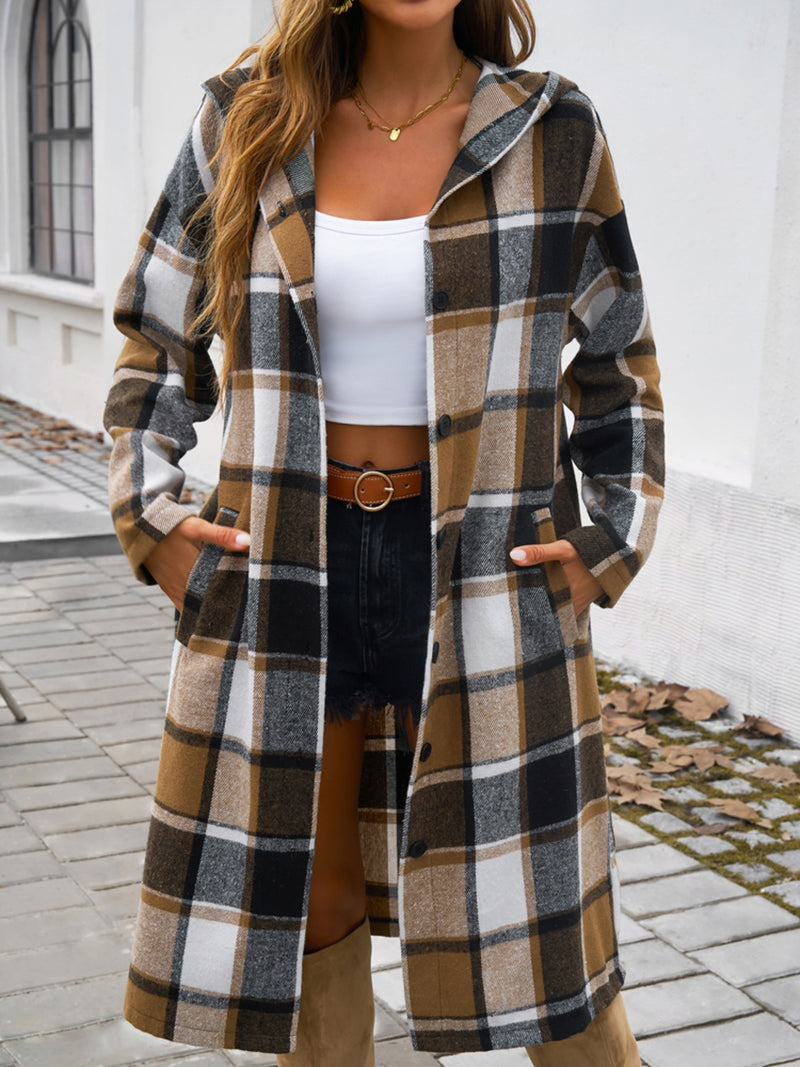 Hazel Blues® |  Plaid Long Sleeve Hooded Coat