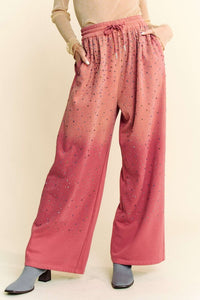 Hazel Blues® |  Davi & Dani Rhinestone Drawstring Wide Leg Pants