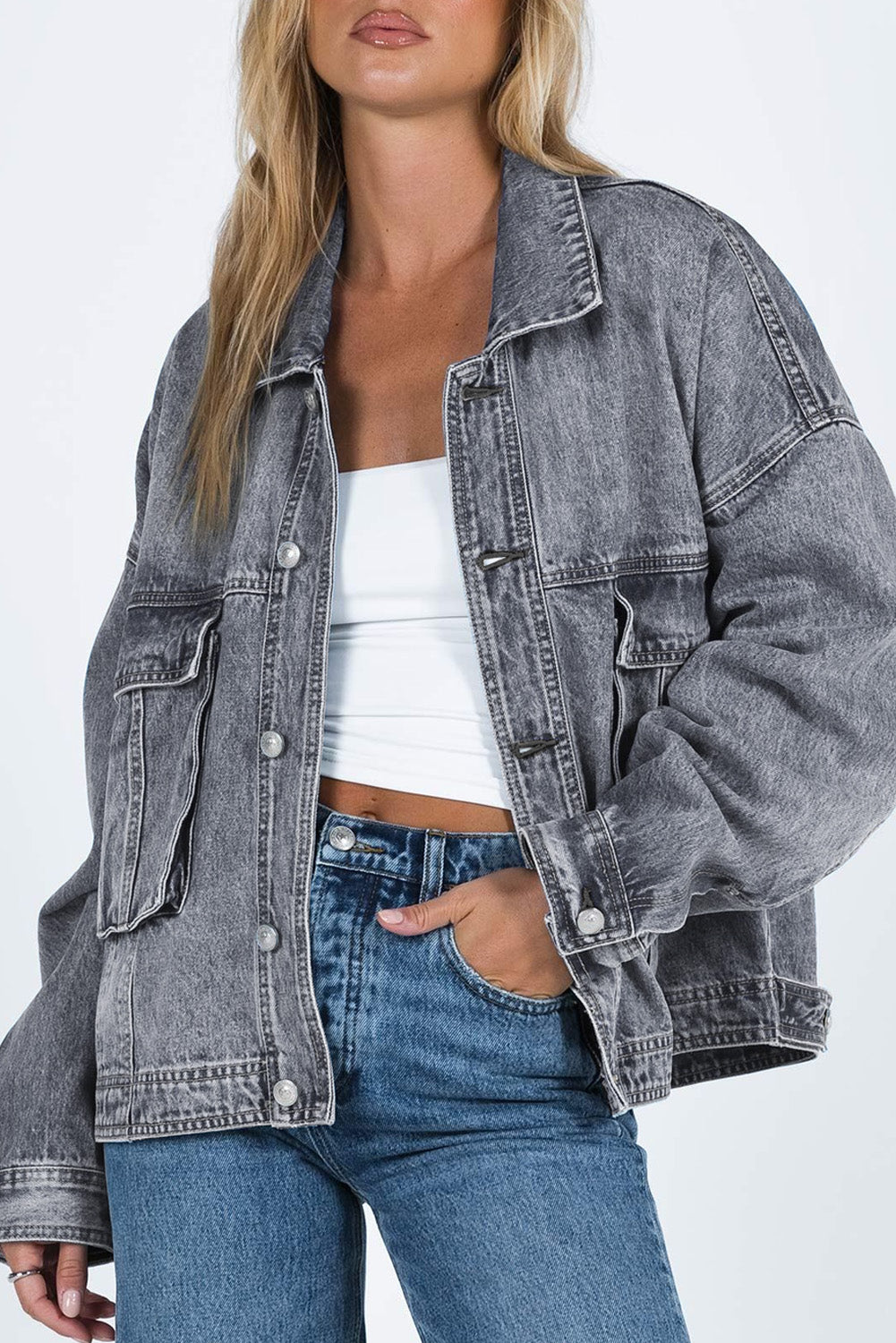 Collared Neck Button Up Denim Jacket